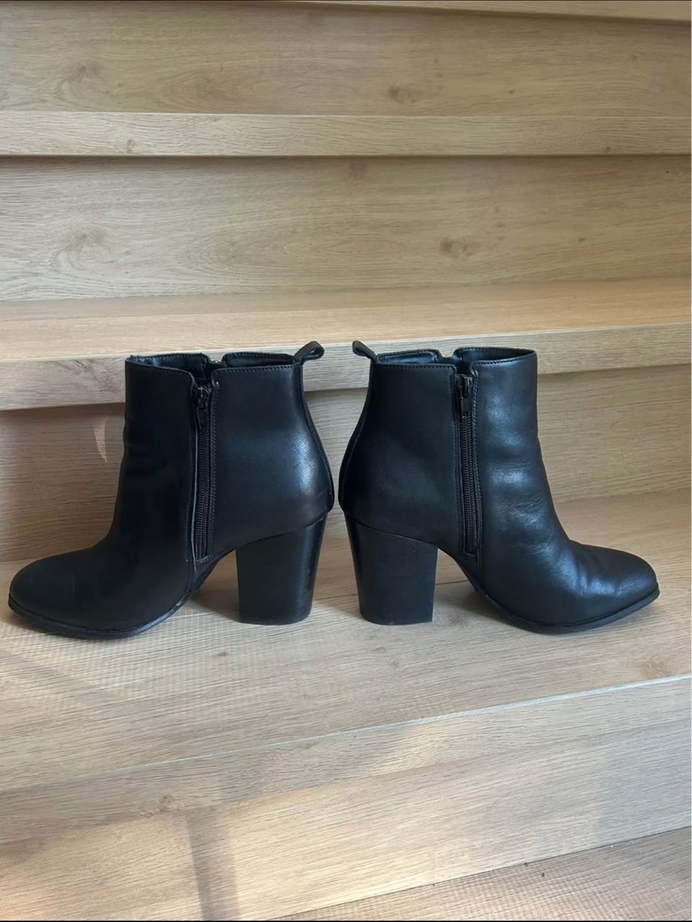 Women’s Black Ankle Boots with Block Heel and gold zipper - Picture 3 of 6